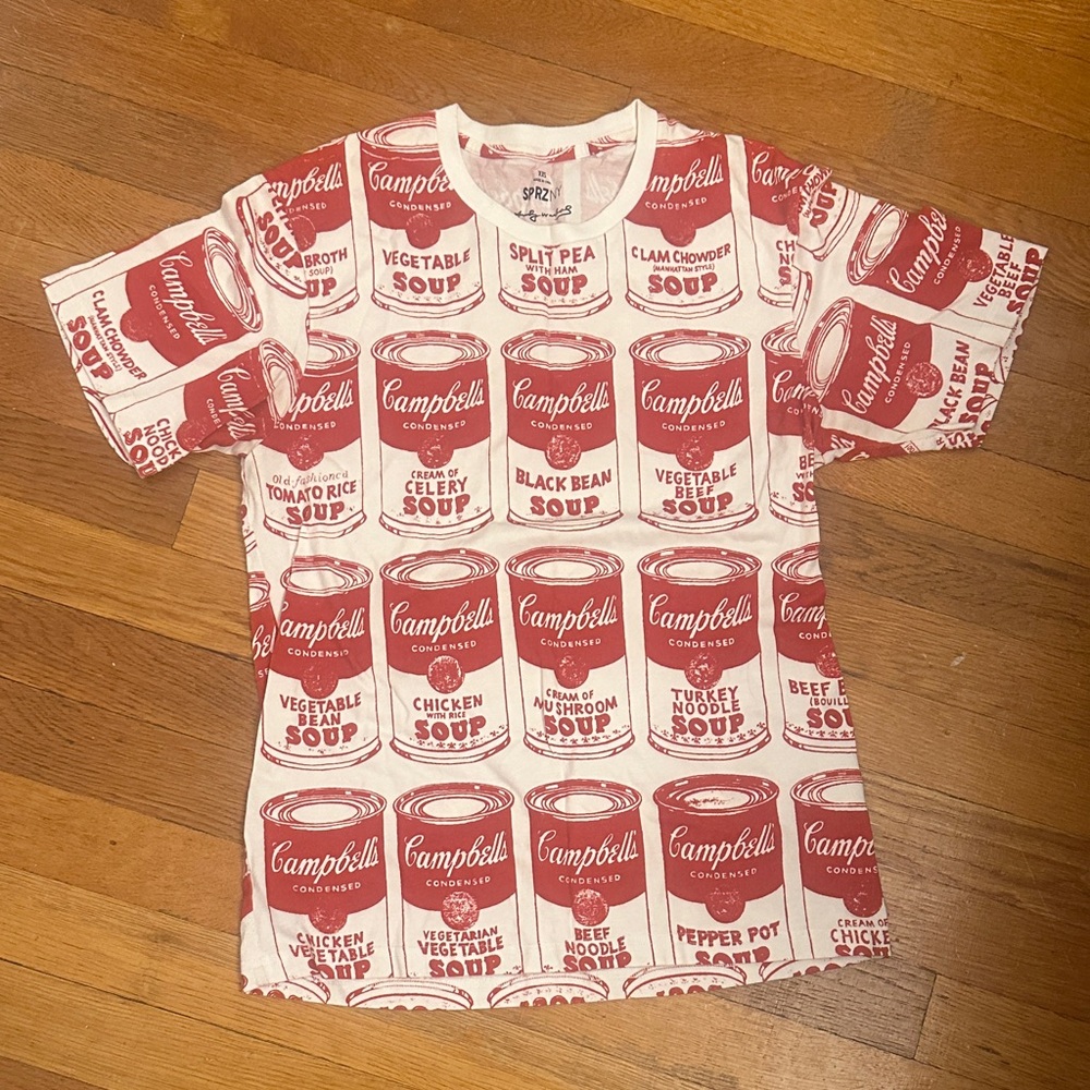 Red and White Graphic T-Shirt Campbell Warhol